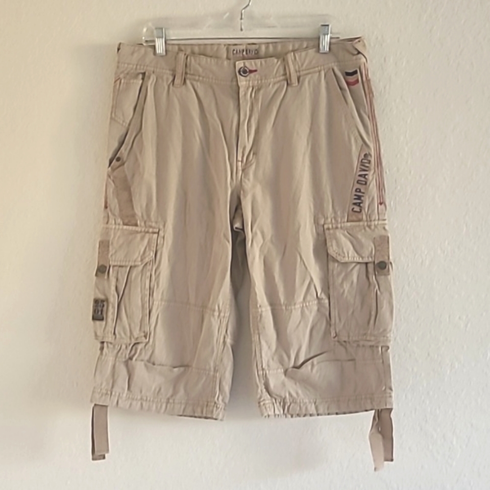 Camp David Cargo Shorts. Sz Large.  34" Waist, 16" Inseam Khaki 💯Cotton